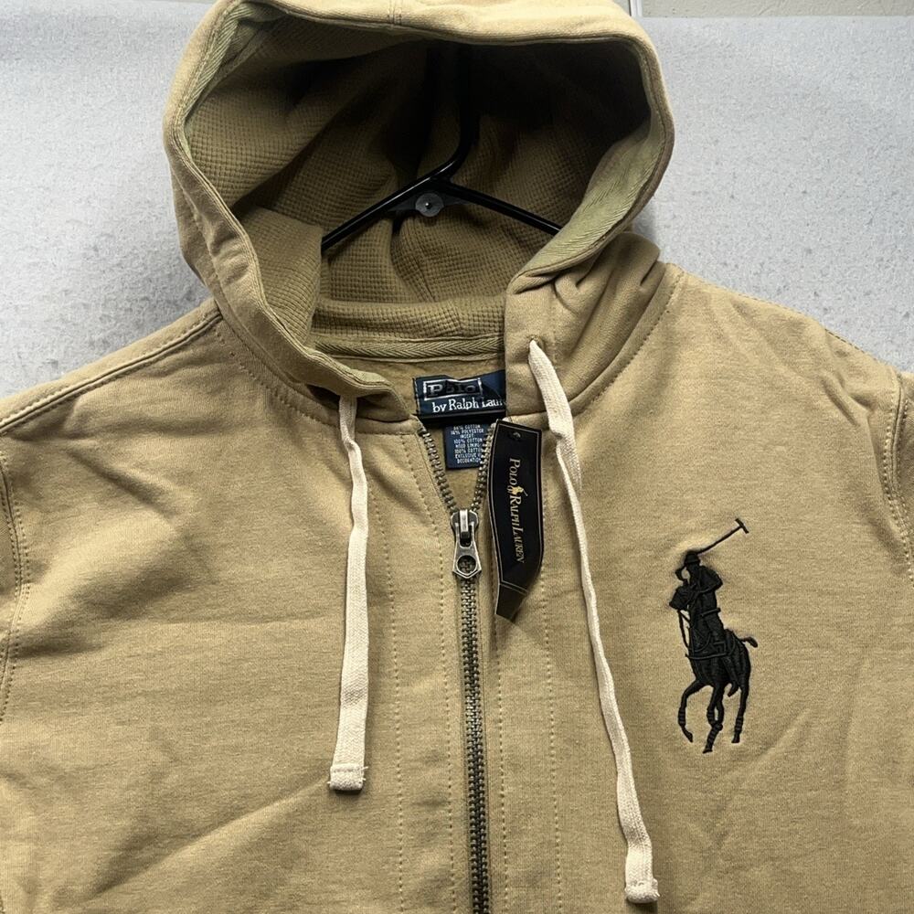 Polo Ralph Lauren Big Pony Zip Hoodie Large NWT Tan Black Pony